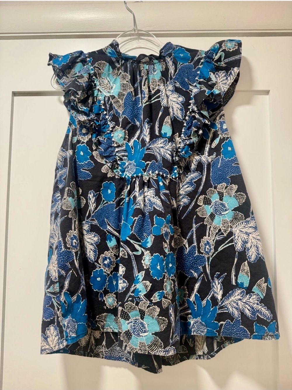 Ulla Johnson Blue Floral Ruffle Top Size S